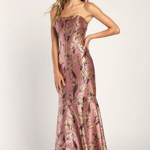 New With Tags - Mauve Floral Jacquard Strapless Maxi Dress